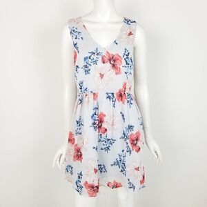 JACK Womens Size 10 Blue & Red Floral V Neck Sleeveless Fit & Flare Dress